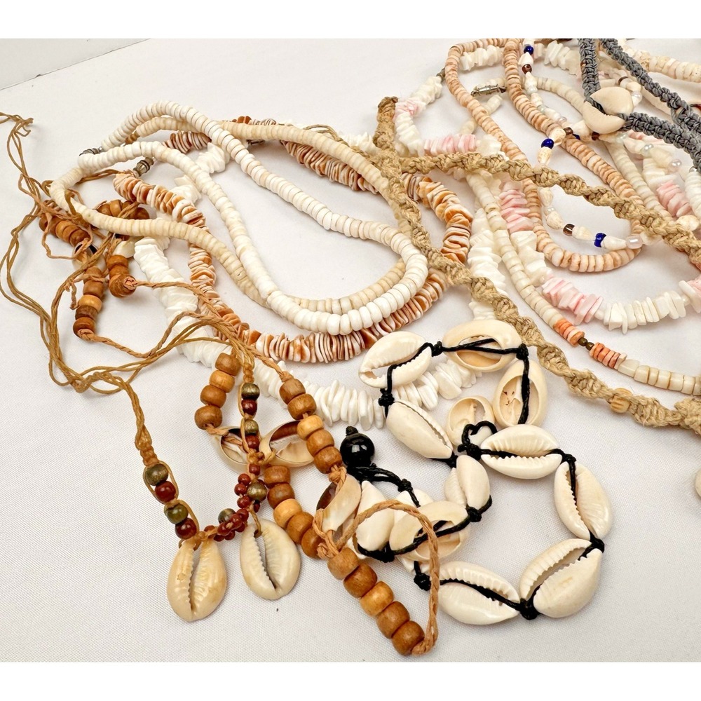Puka Sea Shell Necklaces Lot (17) Vintage Y2K Dyed Hawaiian Surfer Beach Wedding - Picture 2 of 7